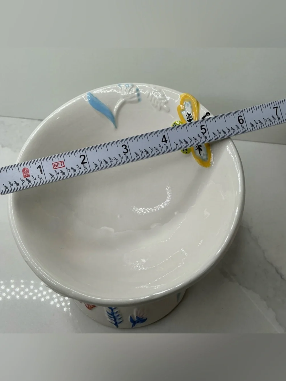 Mellow & Mod Pet Bowl Elevated and Tilted Small Ceramic FLORAL Dish New